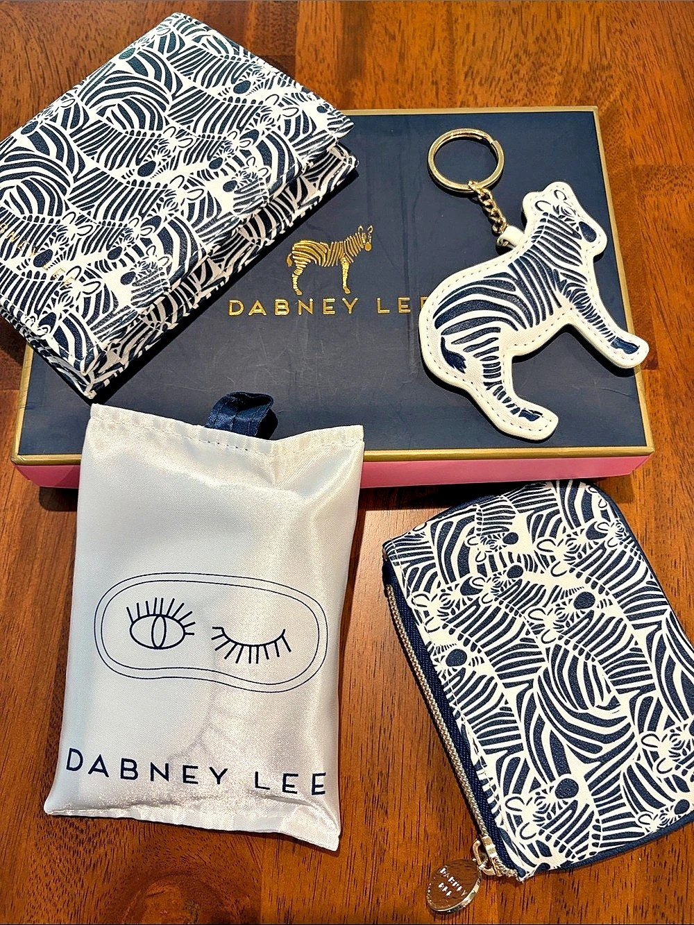 Dabney Lee Blue & White Zebra Theme Travel Pouch Set New In Box